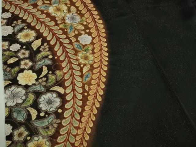 平和屋本店●極上　訪問着　辻が花　黒地　暈し染め　金通し地　逸品　DZAB3515kh6 平和屋本店○極上 訪問着 辻が花 黒地 暈し染め 金通し地 逸品