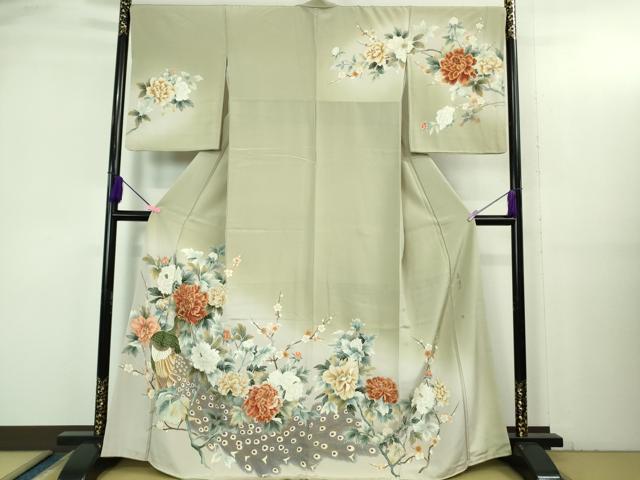 平和屋着物●極上　訪問着　作家物　手描き　孔雀　暈し染め　逸品　DZAB3521kh6