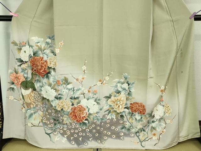平和屋着物●極上　訪問着　作家物　手描き　孔雀　暈し染め　逸品　DZAB3521kh6_3