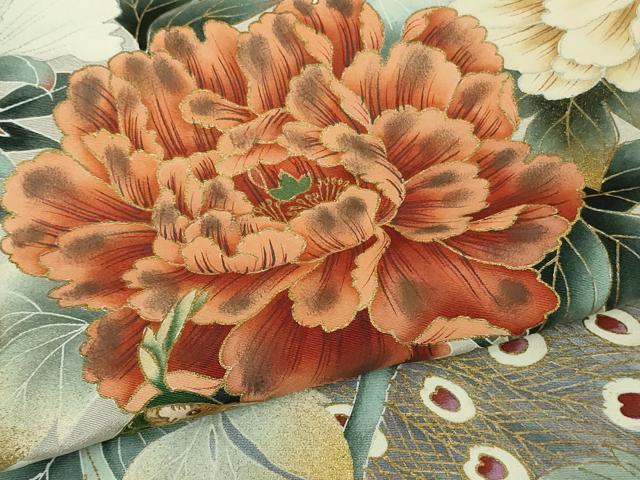 平和屋着物●極上　訪問着　作家物　手描き　孔雀　暈し染め　逸品　DZAB3521kh6_5