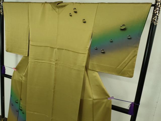 平和屋着物●極上　染色作家　青木龍雲　訪問着・袋帯セット　手描き　水滴　菜種油色地　金彩　逸品　DZAB3527kh6_3
