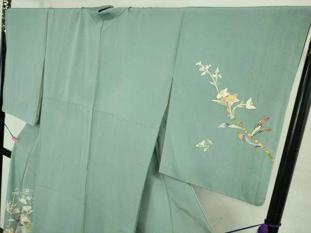 平和屋本店●極上　京加賀友禅　百貫石峰　訪問着　花篭文　暈し染め　千草色地　逸品　DZAB3566kh6_2
