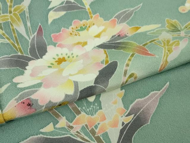 平和屋本店●極上　京加賀友禅　百貫石峰　訪問着　花篭文　暈し染め　千草色地　逸品　DZAB3566kh6_6