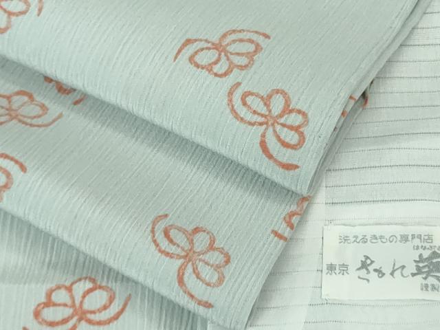 平和屋着物＊極上　夏物　洗える最高級着物　＜英＞はなぶさ謹製　小紋　舞蝶文　灰青色地　逸品　DZAB3582kh6