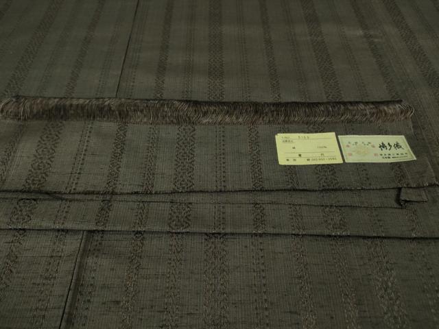 平和屋本店●極上　1897年創業 名門岡野 本場筑前博多織 千年工房 黒田紬 憲法黒茶色地 博多金ラベル 証紙付き　逸品　未使用　DZAB3598kh6_7