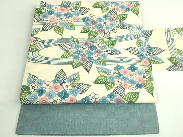 平和屋本店＊極上　夏物　竺仙　九寸名古屋帯　型染　紫陽花　麻　逸品　DZAB3610kh6