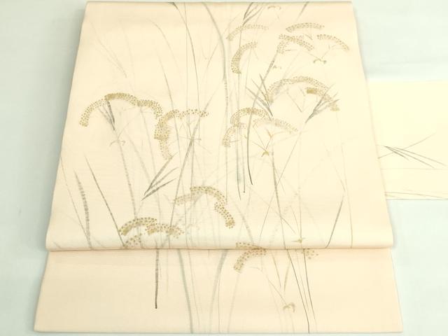 平和屋着物●極上　塩瀬　九寸名古屋帯　手描き　吉岡　女郎花　金彩　逸品　DZAB3624kh6