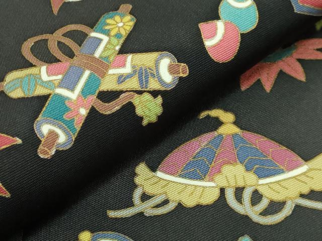 平和屋着物●極上　塩瀬　九寸名古屋帯　宝尽くし　黒地　金彩　逸品　DZAB3653kh6_2