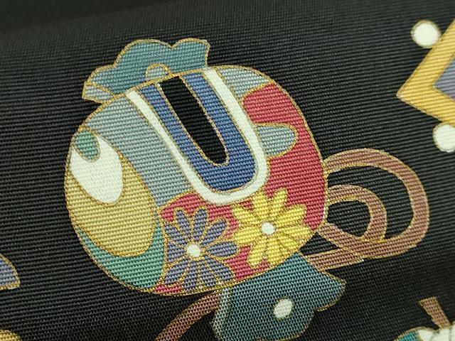 平和屋着物●極上　塩瀬　九寸名古屋帯　宝尽くし　黒地　金彩　逸品　DZAB3653kh6_3