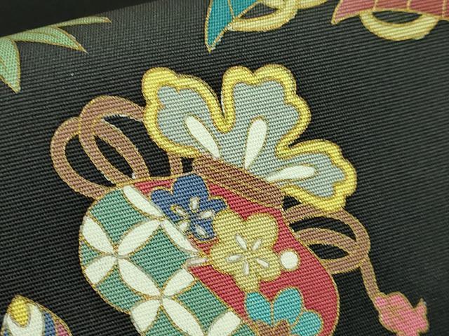 平和屋着物●極上　塩瀬　九寸名古屋帯　宝尽くし　黒地　金彩　逸品　DZAB3653kh6_4