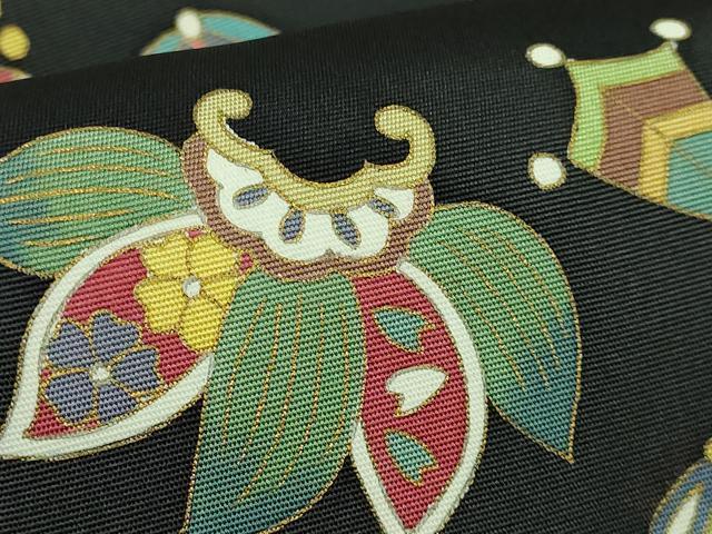 平和屋着物●極上　塩瀬　九寸名古屋帯　宝尽くし　黒地　金彩　逸品　DZAB3653kh6_6