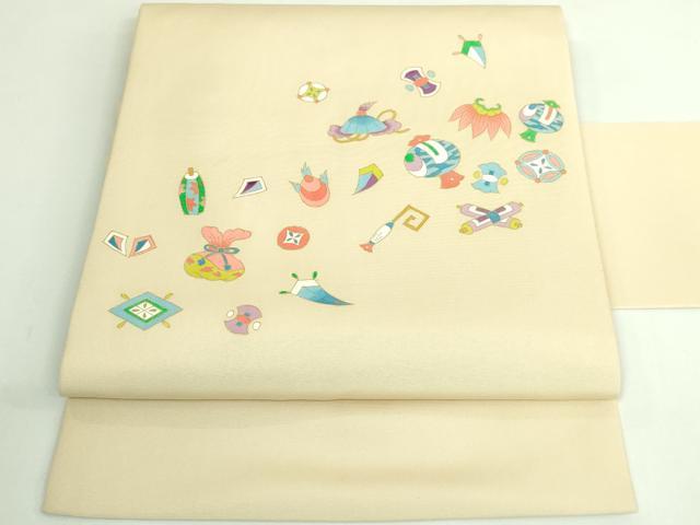 平和屋着物●極上　塩瀬　九寸名古屋帯　宝尽くし　金彩　逸品　DZAB3662kh6