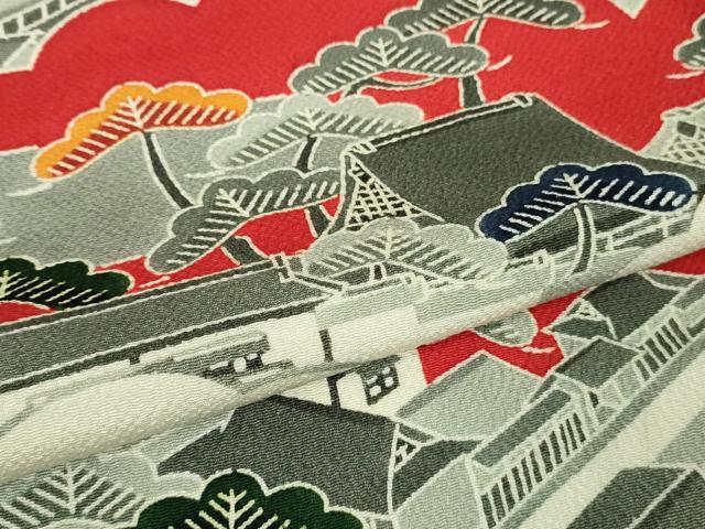 平和屋本店●極上　和染紅型　栗山紅型　栗山吉三郎　振袖　渡橋風景文　鬼しぼ縮緬　逸品　DZAB3701kh6_5