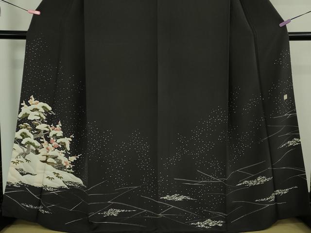 平和屋本店●極上　糸目友禅作家　橋村重彦　青山みとも　訪問着　雪景色　松竹梅　青褐色地　逸品　DZAB3702kh6_3
