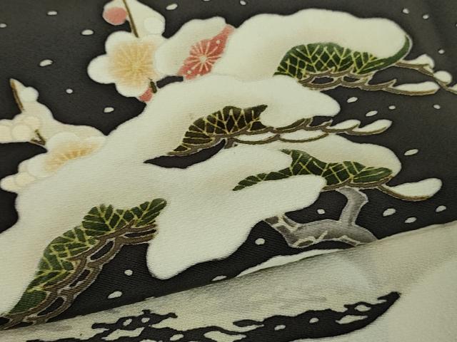 平和屋本店●極上　糸目友禅作家　橋村重彦　青山みとも　訪問着　雪景色　松竹梅　青褐色地　逸品　DZAB3702kh6_5
