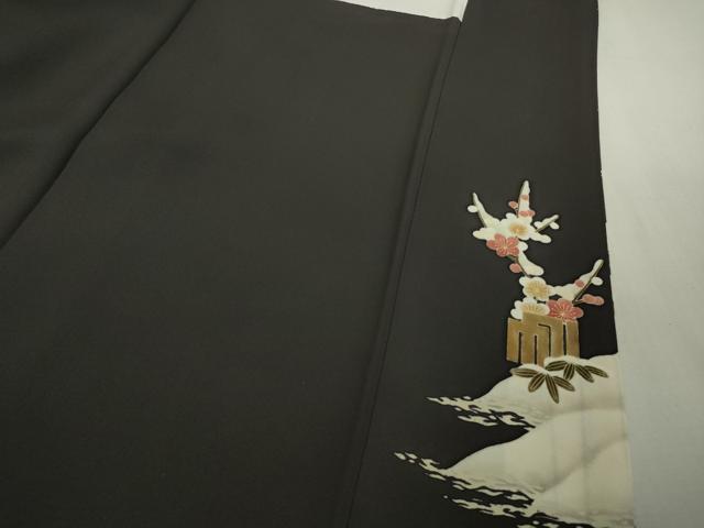 平和屋本店●極上　糸目友禅作家　橋村重彦　青山みとも　訪問着　雪景色　松竹梅　青褐色地　逸品　DZAB3702kh6_9