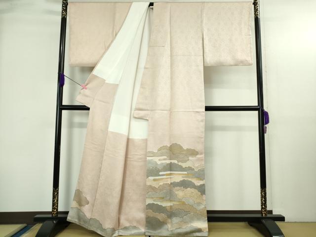 平和屋本店●極上　皇室献上作家　藤井寛　色留袖　駒刺繍　雲重ねエ霞　薄桜色地　金彩　逸品　DZAB3703kh6_1