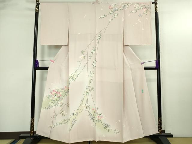 平和屋本店●極上　本加賀友禅作家　袖野久美子　訪問着　枝花文　薄桜色地　暈し染め　逸品　DZAB3711kh6