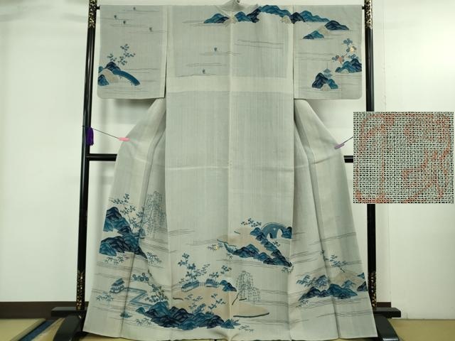 平和屋本店●極上　人間国宝　五代　田畑喜八　訪問着　紗紬　紗袷　駒刺繍　枝垂れ柳風景　金糸　逸品　DZAB3770kh6 162,500円