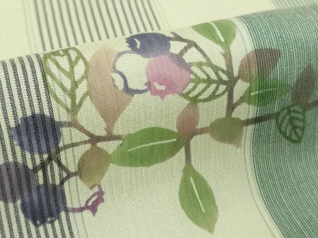 長閑やかさ屋中央局▽超滅多にない 日本作物会正会員 染め付ける型絵染絵描き 岩井香楠子 短い訪問着 紬地 単衣 ブルーベリー たとう紙付き添い人 珠玉 DZAB3773kh6