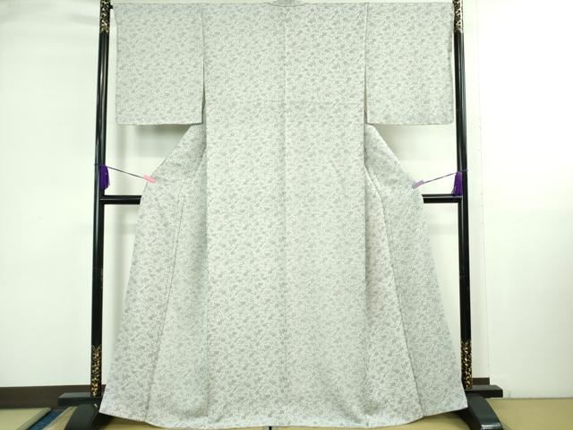 平和屋着物●極上　お召　葡萄唐草文　灰青色地　反端付き　逸品　未使用　DZAB3794kh6
