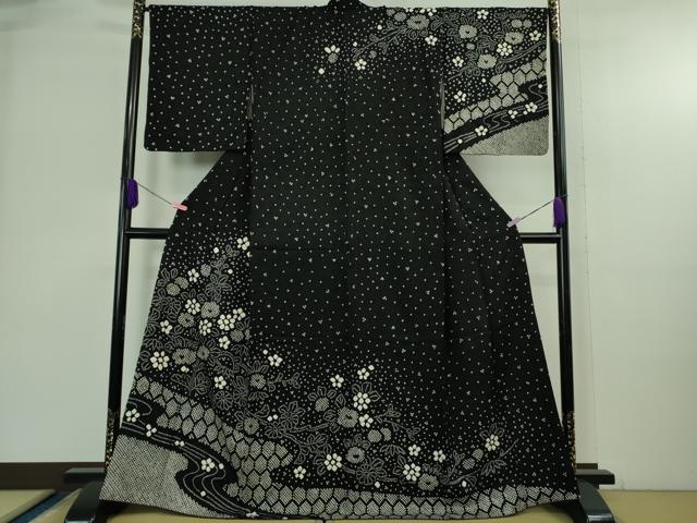 平和屋着物＊夏物 小紋 絽 流水文 黒地 正絹 逸品 AABF5778fyの通販は