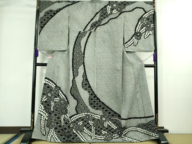 平和屋着物●極上　訪問着　絞り　草花文　黒地　逸品　DZAB3809kh6