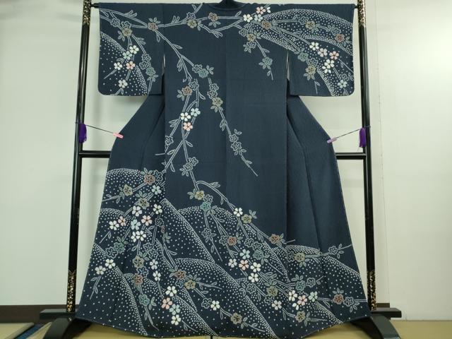 平和屋着物●極上　訪問着　絞り　枝垂れ花　深縹色地　金彩　逸品　未使用　DZAB3810kh6