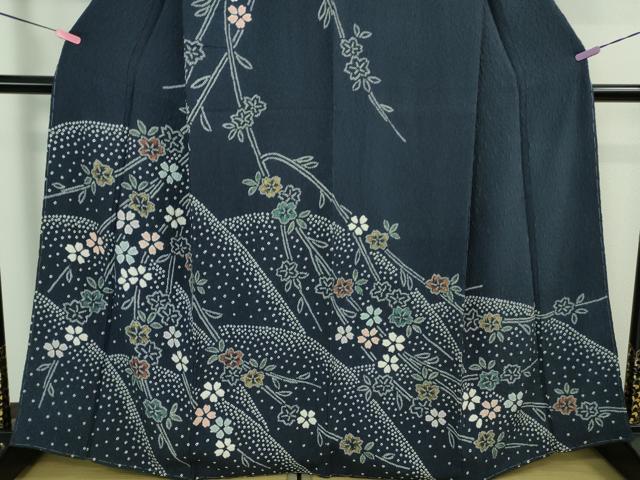 平和屋着物●極上　訪問着　絞り　枝垂れ花　深縹色地　金彩　逸品　未使用　DZAB3810kh6_3