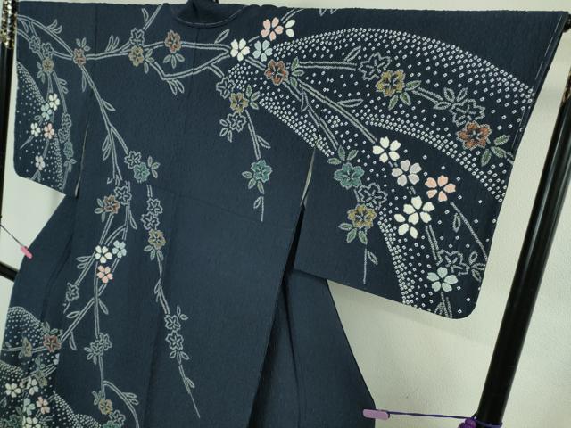 平和屋着物●極上　訪問着　絞り　枝垂れ花　深縹色地　金彩　逸品　未使用　DZAB3810kh6_2