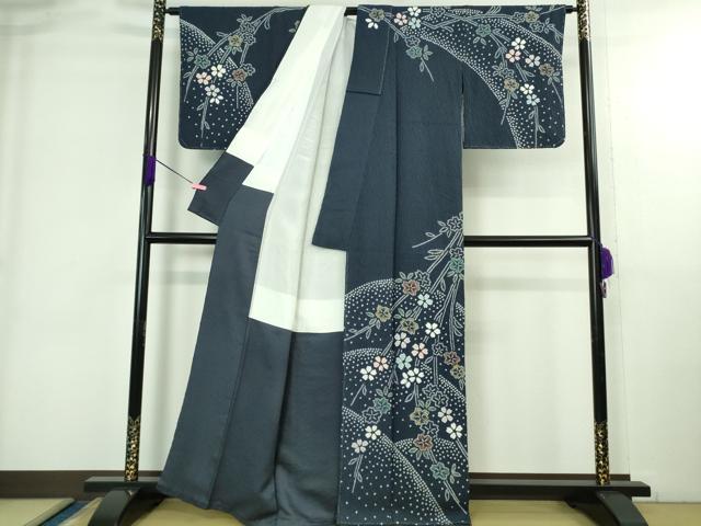 平和屋着物●極上　訪問着　絞り　枝垂れ花　深縹色地　金彩　逸品　未使用　DZAB3810kh6_1