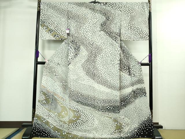 平和屋本店●極上　訪問着　東雲絞り　相良刺繍　流水花文　暈し染め　金糸　銀通し地　ロング丈　逸品　未使用　DZAB3811kh6