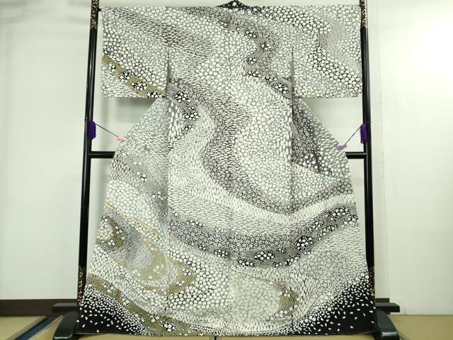 平和屋本店●極上　訪問着　東雲絞り　相良刺繍　流水花文　暈し染め　金糸　銀通し地　逸品　未使用　DZAB3813kh6