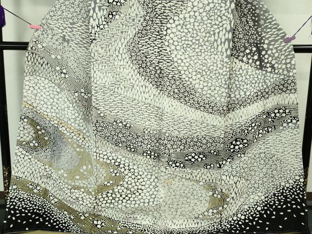 平和屋本店●極上　訪問着　東雲絞り　相良刺繍　流水花文　暈し染め　金糸　銀通し地　逸品　未使用　DZAB3813kh6_3