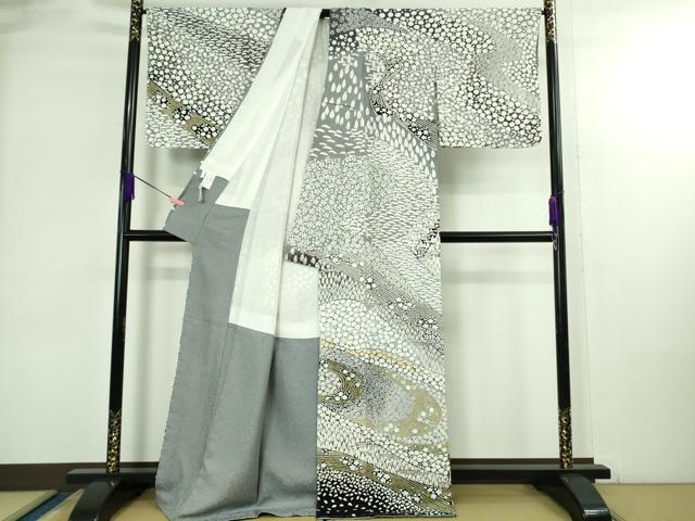 平和屋本店●極上　訪問着　東雲絞り　相良刺繍　流水花文　暈し染め　金糸　銀通し地　逸品　未使用　DZAB3813kh6_1