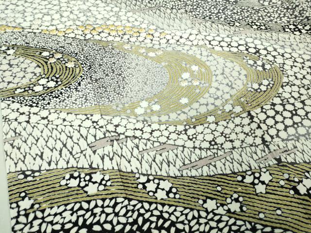 平和屋本店●極上　訪問着　東雲絞り　相良刺繍　流水花文　暈し染め　金糸　銀通し地　逸品　未使用　DZAB3813kh6_4