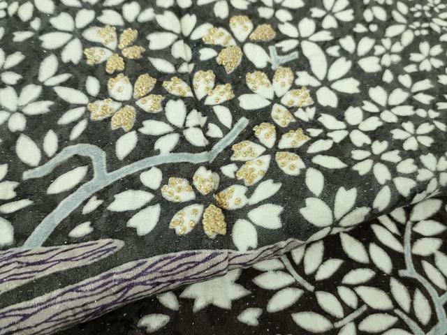 平和屋本店●極上　訪問着　東雲絞り　相良刺繍　草花文　暈し染め　金糸　銀通し地　ロング丈　逸品　未使用　DZAB3814kh6_5