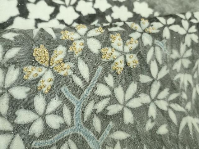 平和屋本店●極上　訪問着　東雲絞り　相良刺繍　草花文　暈し染め　金糸　銀通し地　ロング丈　逸品　未使用　DZAB3814kh6_7