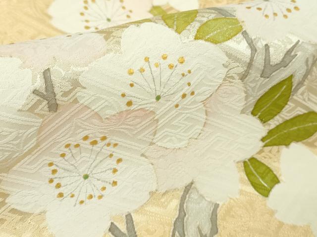 平和屋本店○極上 振袖 駒刺繍 貝桶枝桜 蜂蜜色地 金彩 逸品 