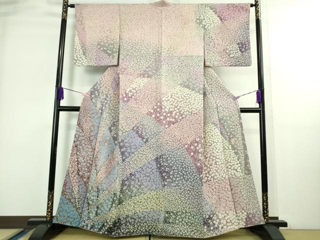 平和屋本店●極上　十日町　名門　滝泰謹製　訪問着　おぼろ染め　襲絞り　中国三大刺繍　相良刺繍　金糸　銀通し地　逸品　DZAB3822kh6