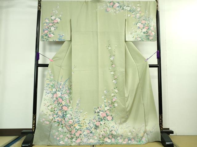 平和屋本店●極上　訪問着　友禅　草花文　夏虫色地　暈し染め　金彩　ロング丈　逸品　未使用　DZAB3833kh6