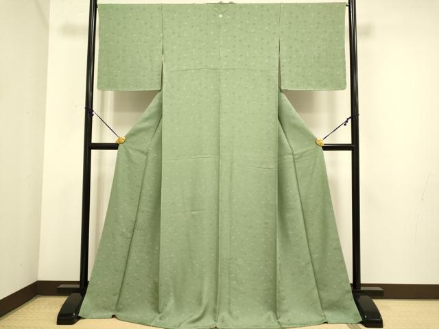 平和屋着物●極上　中国三大刺繍　スワトウ刺繍　汕頭刺繍　総刺繍　無地絵羽訪問着　貝桶花文　濃い山葵色　逸品　未使用　DZAB3870kh6