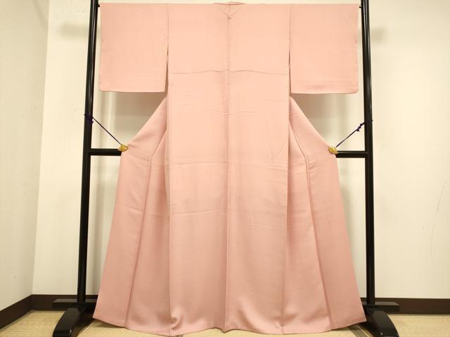 平和屋着物●極上　色無地　草木染　寿光織　霞地紋　洗朱色　反端付き　逸品　DZAB3882kh6_1