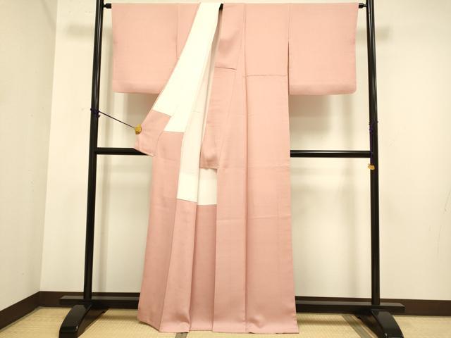 平和屋着物●極上　色無地　草木染　寿光織　霞地紋　洗朱色　反端付き　逸品　DZAB3882kh6_2