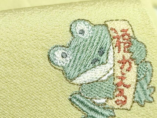 平和屋着物●極上　九寸名古屋帯　総刺繍　招き猫　河童　ダルマ　フクロウ　タヌキ　カエル　縁起物　逸品　DZAB3905kh6_5