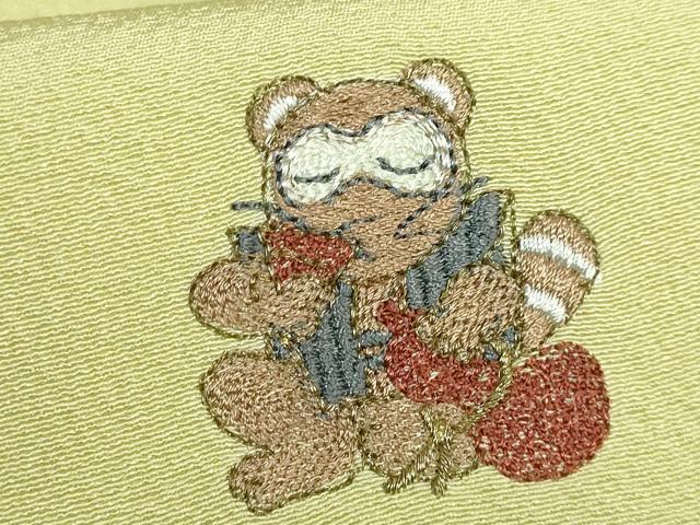 平和屋着物●極上　九寸名古屋帯　総刺繍　招き猫　河童　ダルマ　フクロウ　タヌキ　カエル　縁起物　逸品　DZAB3905kh6_6