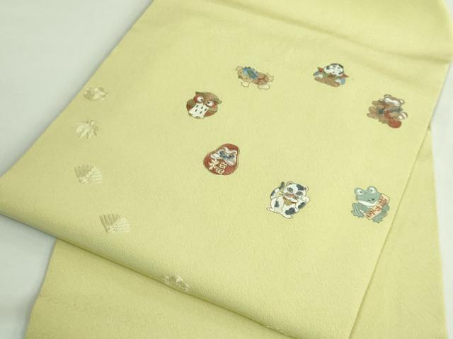 平和屋着物●極上　九寸名古屋帯　総刺繍　招き猫　河童　ダルマ　フクロウ　タヌキ　カエル　縁起物　逸品　DZAB3905kh6_7