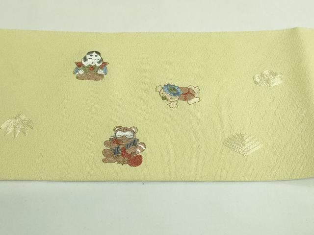 平和屋着物●極上　九寸名古屋帯　総刺繍　招き猫　河童　ダルマ　フクロウ　タヌキ　カエル　縁起物　逸品　DZAB3905kh6_8