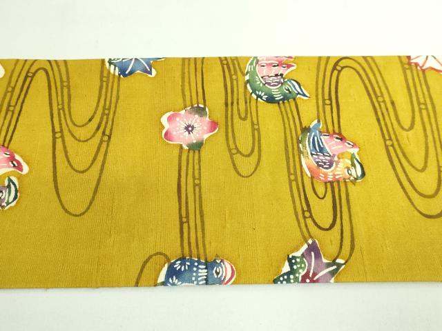 平和屋着物●極上　本場琉球紅型　九寸名古屋帯　紬地　流水鴛鴦花文　逸品　DZAB3906kh6_7