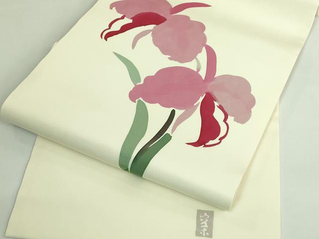 平和屋着物●極上　日展染色作家　高久空木　ろうけつ染　塩瀬　九寸名古屋帯　杜若　逸品　DZAB3957kh6_5